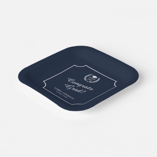 Glückwunschs Grad Elegant Script Navy Blue Abschlu Pappteller (Gewinkelt)