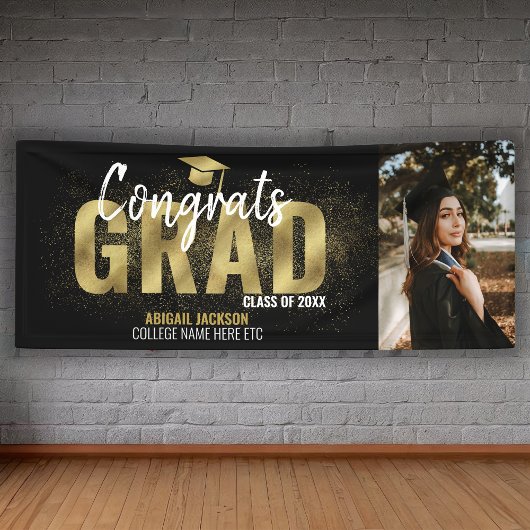 Glückwunschs Grad Foto aus Schwarz und Gold Glitze Banner