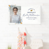 Glückwunschs Grad Foto Blume Navy Gold Abschluss Banner (Insitu)