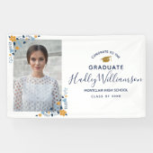 Glückwunschs Grad Foto Blume Navy Gold Abschluss Banner (Horizontal)