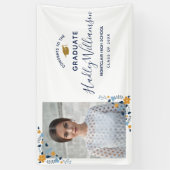 Glückwunschs Grad Foto Blume Navy Gold Abschluss Banner (Vertikal)