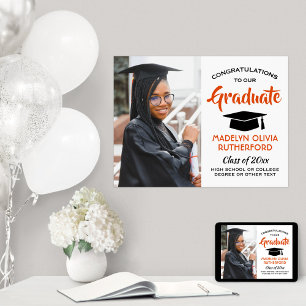 Glückwunschs Grad Foto Orange White Black Abschlus Poster