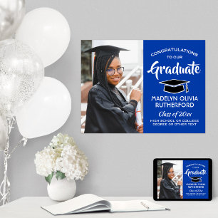 Glückwunschs Grad Foto Royal Blue & White Abschlus Poster