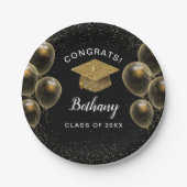 Glückwunschs Grad Gold Confetti Balloons Abschluss Pappteller (Vorderseite)