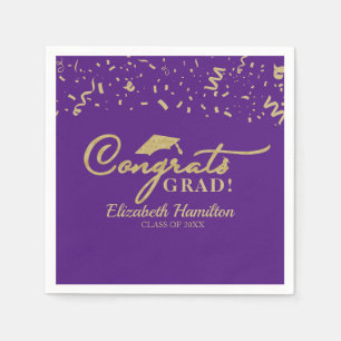 Glückwunschs Grad Gold Script Abschluss Lila Serviette
