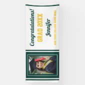 Glückwunschs Grad Green Gold White Foto Abschluss Banner (Vertikal)