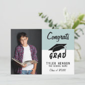 Glückwunschs Grad Modern Blue Foto Abschluss Card (Stehend Vorderseite)