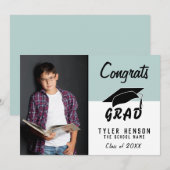 Glückwunschs Grad Modern Blue Foto Abschluss Card (Vorne/Hinten)