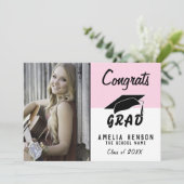 Glückwunschs Grad Moderner Rosa Foto Abschluss Car (Stehend Vorderseite)