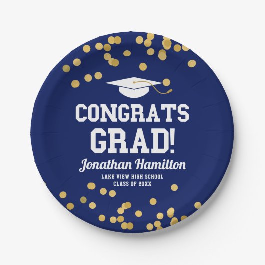 Glückwunschs Grad Navy Blue Grad Party Pappteller (Vorderseite)