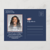 Glückwunschs Grad Navy Blue & Pink Save the Date F Ankündigungspostkarte (Rückseite)