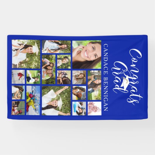 Glückwunschs Grad Royal Blue 17 Foto Collage Scrip Banner (Horizontal)