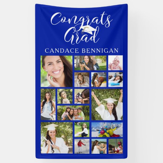 Glückwunschs Grad Royal Blue 17 Foto Collage Scrip Banner (Vertikal)
