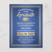 Glückwunschs Graduate Brushed Blue Save the Date F Ankündigungspostkarte (Vorderseite)