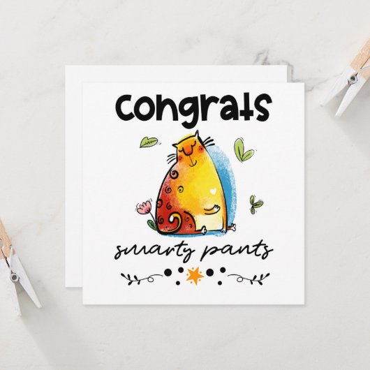 Glückwunschs Smarty Pants Funny Cat Cartoon Karte (Vorderseite/Rückseite Beispiel)