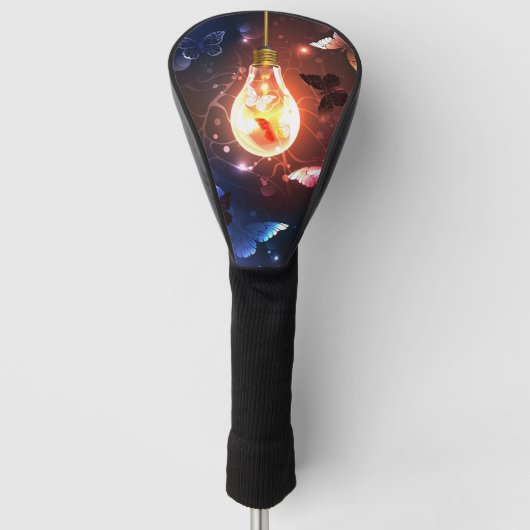Glühbirne mit Nachtschmetterlingen Golf Headcover (Vorderseite)