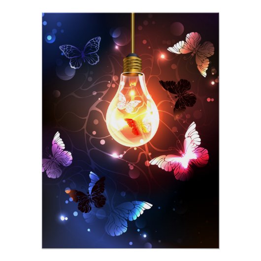 Glühbirne mit Nachtschmetterlingen Poster (Vorderseite)