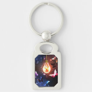 Glühbirne mit Nachtschmetterlingen Schlüsselanhänger