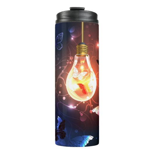Glühbirne mit Nachtschmetterlingen Thermosbecher (Vorderseite)