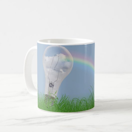 Glühbirne mit Regenbogen und Blume Kaffeetasse (Vorderseite Links)