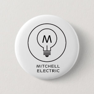 GLÜHbirne-MONOGRAMM-LOGO auf WEIß für ELEKTRIKER Button