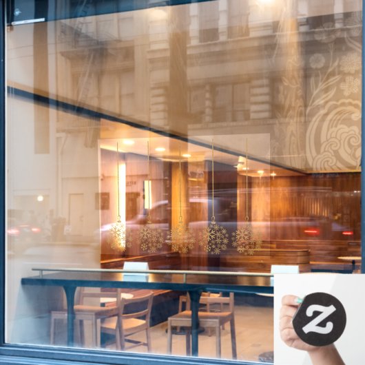 Glühbirnen aus Schneeflocken, goldenes Pack mit fü Fensteraufkleber (Café-Fenster)