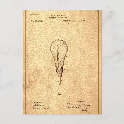 Glühbirnen-Patent von Edison Postkarte (Vorderseite)