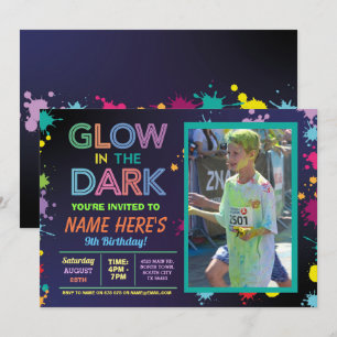 Glühen im dunklen Geburtstag Neon Paint Party Foto Einladung