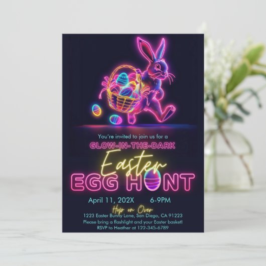 Glühen im dunklen Ostereier Jagd Neon Party Einladung (Stehend Vorderseite)