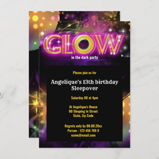 Glühen in den dunklen Kids glühen Party Einladung (Vorne/Hinten)