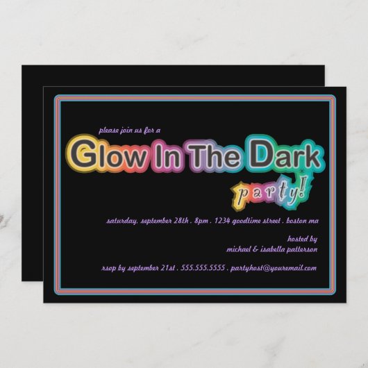 Glühen in der dunklen Blacklight Party Einladung (Vorne/Hinten)