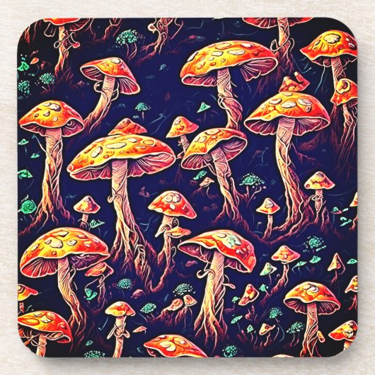 Glühen in der Dunklen Magie: Biolumineszenter Pilz Getränkeuntersetzer (Vorderseite)