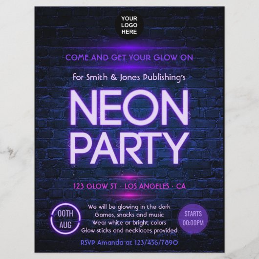 Glühen in der dunklen Neon Corporate Party Einladu Flyer (Vorne)