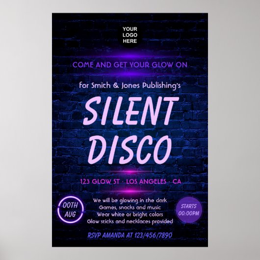 Glühen in der dunklen Neon Corporate Party Einladu Poster (Vorne)
