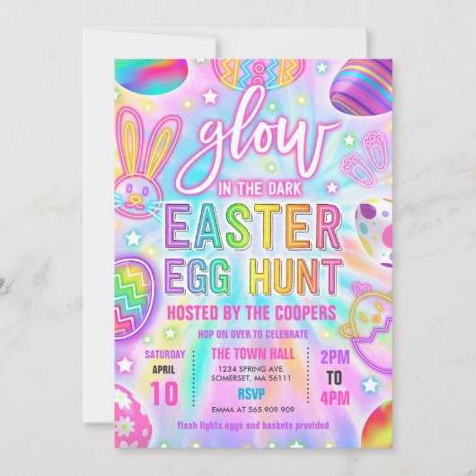 Glühen in der dunklen Neon Gefärbte Krawatte Oster Einladung (Vorderseite)