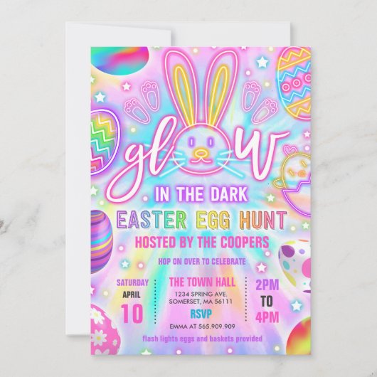Glühen in der dunklen Neon Gefärbte Krawatte Oster Einladung (Vorderseite)