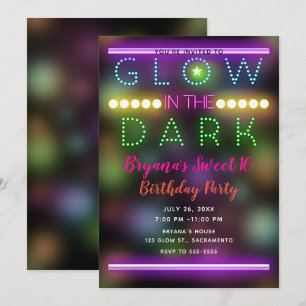 Glühen in der dunklen Neon Lights Fun Birthday Par Einladung