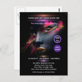 Glühen in der dunklen Neon-Party Einladung Postkarte (Vorne/Hinten)