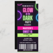 Glühen in der dunklen Neon Sweet 16 Party Ticket Einladung (Vorne/Hinten)