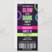 Glühen in der dunklen Neon Sweet 16 Party Ticket Einladung (Vorderseite)