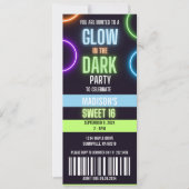 Glühen in der dunklen Neon Sweet 16 Party Ticket Einladung (Vorderseite)