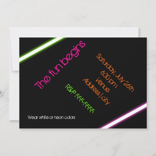 Glühen in der dunklen Neonfarbe Party Einladung (Rückseite)