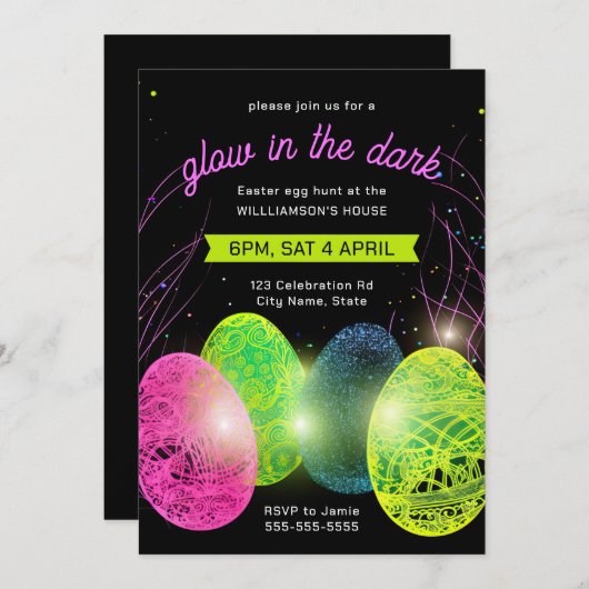 Glühen in der Dunklen Ostereierjagd Einladung (Vorne/Hinten)