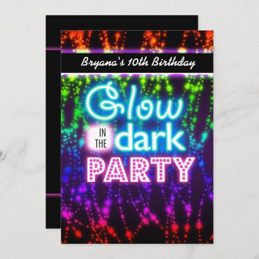 Glühen in dunkelneonen Party Einladungen Regenboge (Vorne/Hinten)