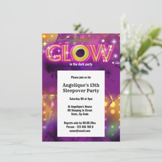 Glühen in dunklen Kids neon Party Einladung (Stehend Vorderseite)