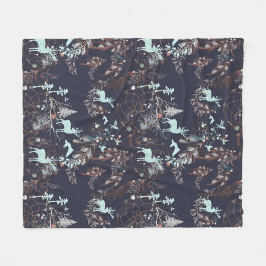 Glühen in dunkles Natur boho Stammes- Muster Fleecedecke (Vorderseite (Horizontal))