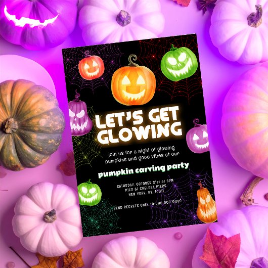 Glühen Sie im dunkelneonischen Party Pumpkin Carvi Einladung