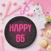 Glühend rosa Neon Sigh zum 65. Geburtstag Pappteller (Party)