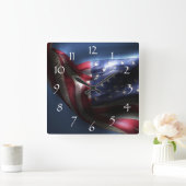 Glühende amerikanische Flagge Quadratische Wanduhr (Zuhause)