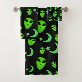Glühende Außerirdischen, Halbmond und schwarze Sta Badhandtuch Set